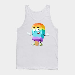 cartoon happy rainbow colors ice cream on a stick mascot smiling Tank Top